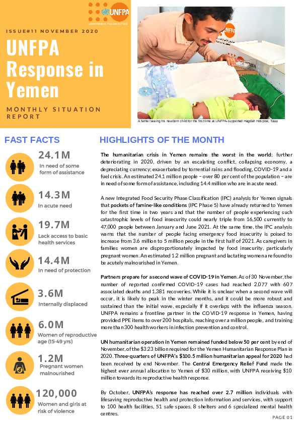 UNFPA Response in Yemen Monthly Situation Report #11 – November 2020